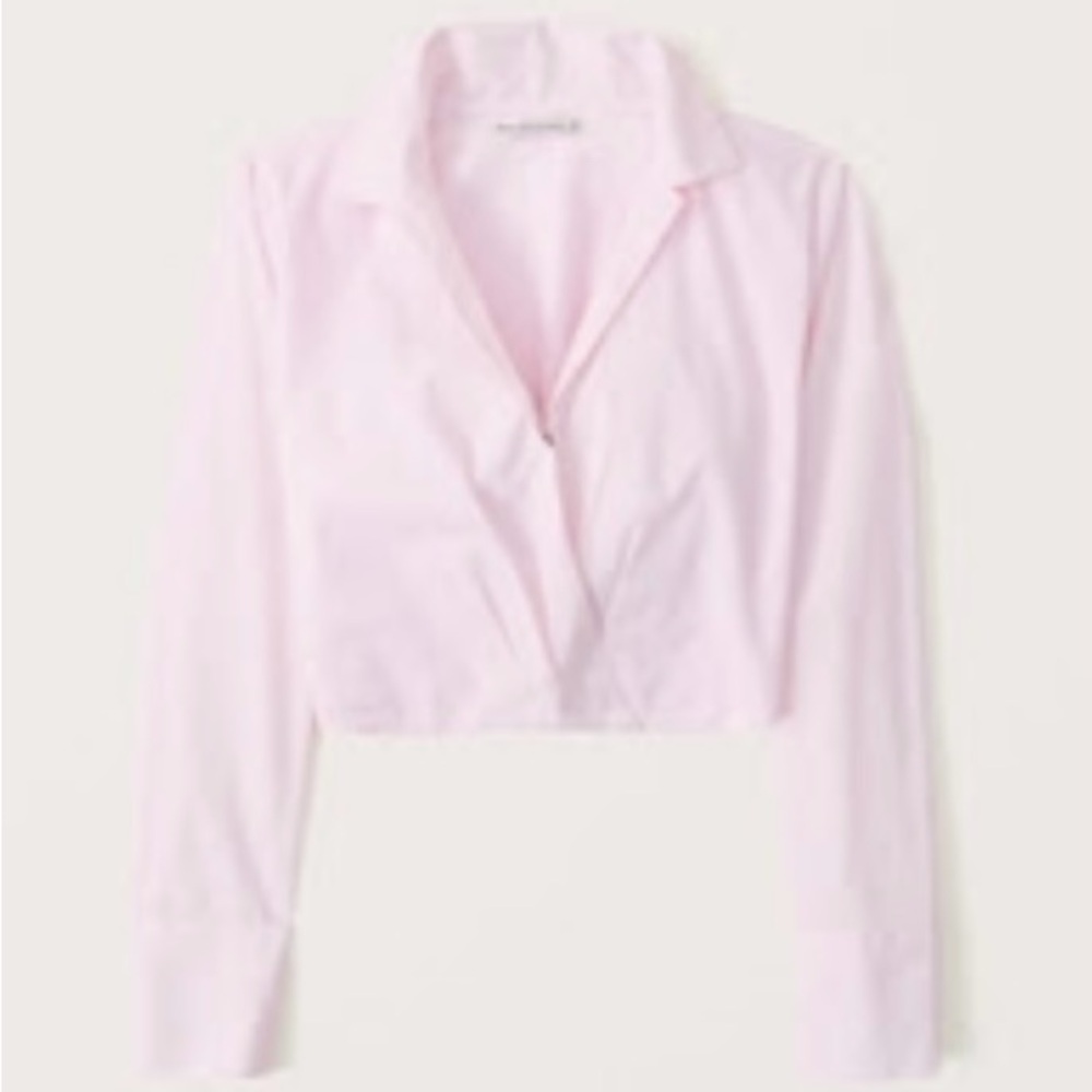 NWT Abercrombie & Fitch Long-Sleeve Poplin Wrap Top size Medium in Light Pink